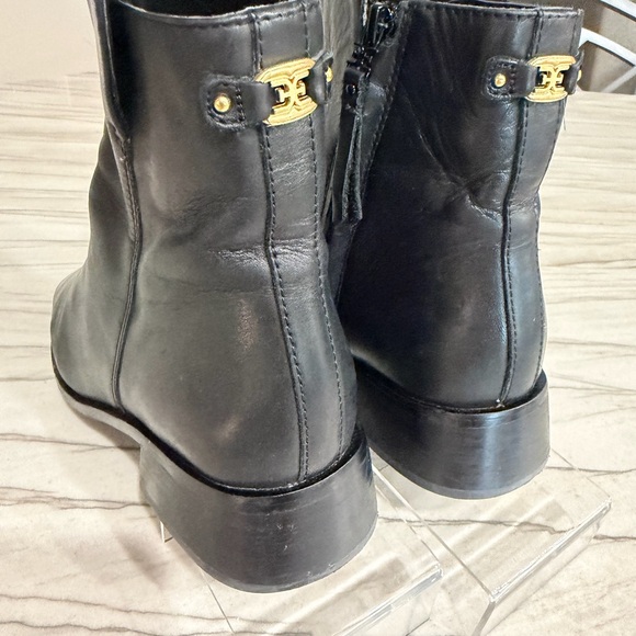 Sam Edelman Black Leather Ankle Boots Gold Logo - Picture 2 of 3